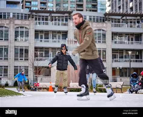 Ice Skating At College Park Toronto Stock Photo Alamy