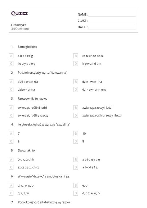 Ponad Czytanie Pisanie Arkuszy Roboczych Dla Klasa W Quizizz