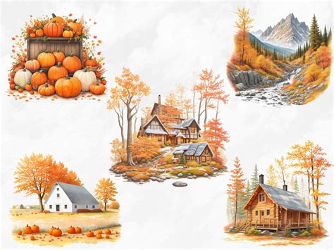 Watercolor Autumn Scenes Clipart 18 PNG Autumn Scenes Clipart - Etsy