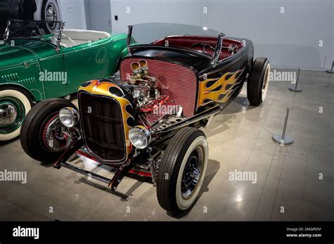Hot Rod With Fire Flames Ford Flathead Roadster Stock Photo Alamy