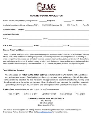 Fillable Online Parking Permit Application Tenant Info Fax Email