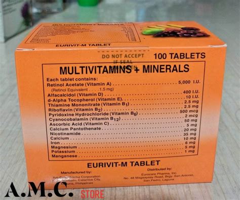 Eurivit M Multivitamins Minerals 100 Tablets Lazada Ph