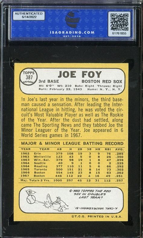 Topps Joe Foy Isa Red Sox Nicely Centered Zz Ebay