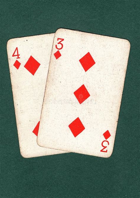 Vintage Playing Cards Showing a Three and Four of Diamonds. Stock ...