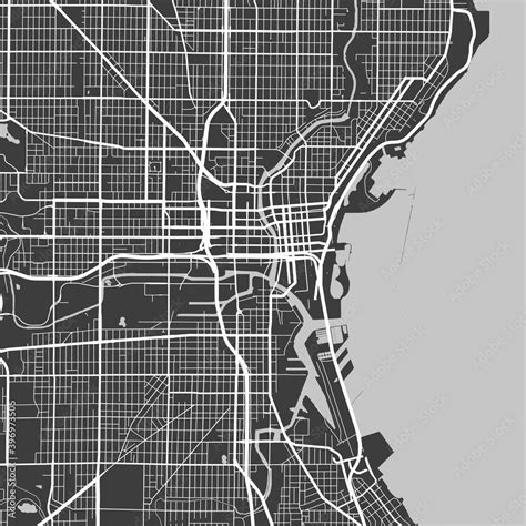 Urban city map of Milwaukee. Vector poster. Grayscale street map. Stock ...