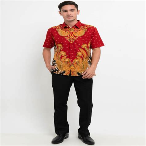 Promo Batik Semar Kemeja Lengan Pendek Sawat Sumigar Parang Merah M