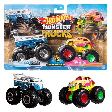 Hot Wheels Monster Trucks Demolition Doubles VW DragBus Kombi Vs VW Beetle Fusca GTJ48 Mattel
