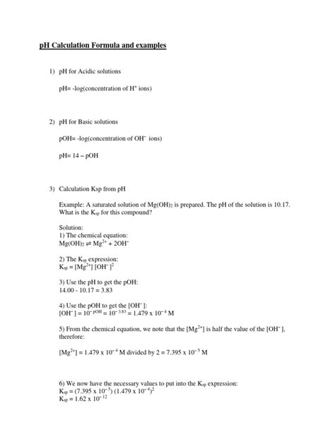 PH Calculation Formula and Examples | PDF