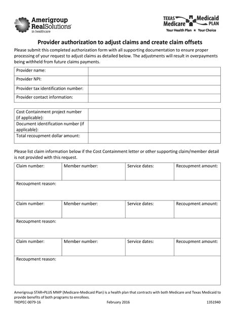 Fillable Online Provider Authorization To Adjust Claims And Create