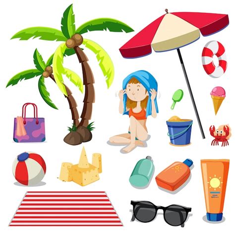 Premium Vector Bikini Girl And Beach Element