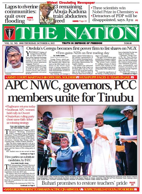 Nigerian Newspapers Daily Front Pages Review Thursday 6th October 2022