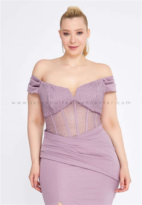 ALCHERA Off Shoulder Midi Crepe Column Plus Size Purple Evening Dress