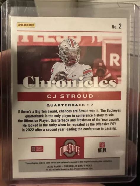 Cj Stroud Panini Chronicles Draft Picks Carte Recrue Rc Ohio