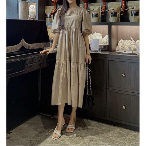 Jual Consennso Poplin Midi Dress Nude Shopee Indonesia