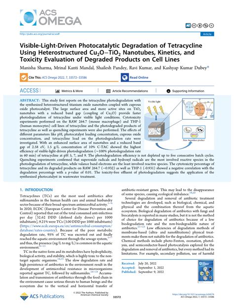 PDF Visible Light Driven Photocatalytic Degradation Of Tetracycline