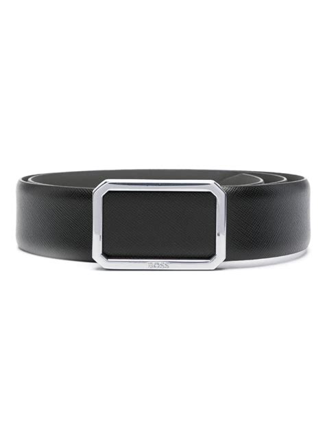 Boss Logo Engraved Leather Belt Black Farfetch