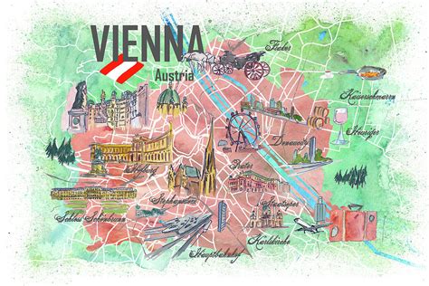 Vienna Austria Illustrated Map With Roads Landmarks And Highlights