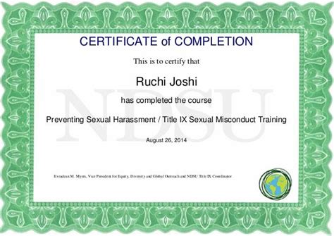 Preventing Sexual Harassment Title Ix Training Certificate Ruchi Joshi