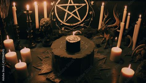 Occult Grimoire Black Magic Book Laying On Table With Occult Symbols