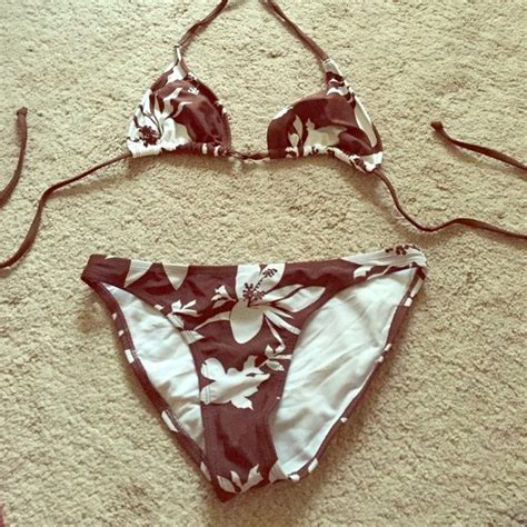 Brown And White Flower Bikini Bikinis Flower Bikini Neutral Bikini