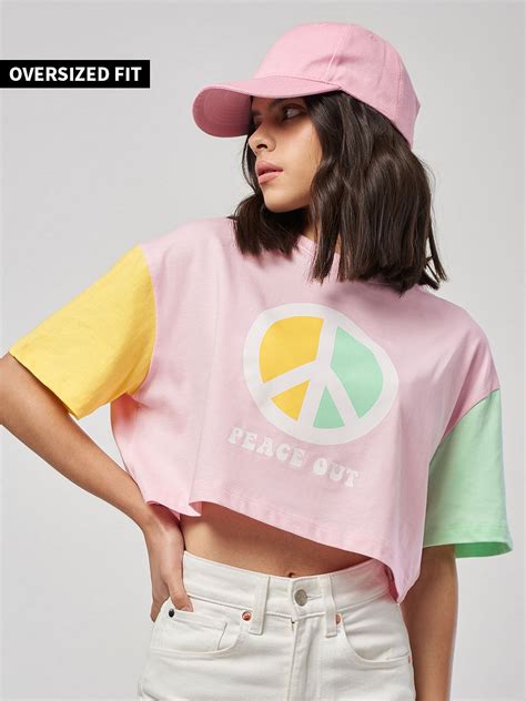 Buy Tss Originals Peace Out Women Oversized Cropped T Shirts