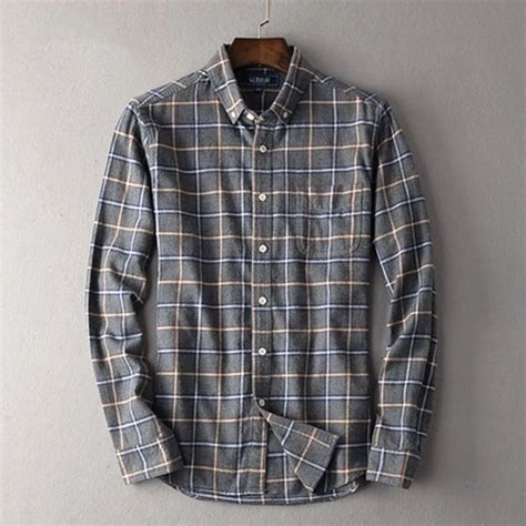 New Mens Plaid Shirt 100% Cotton High Quality Men Casual Long Sleeve ...