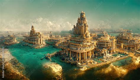 Atlantis The Lost Underwater City 3d Illustration Stock Illustration