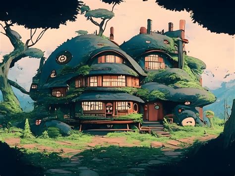 Premium AI Image | cozy anime house fantasy landscape