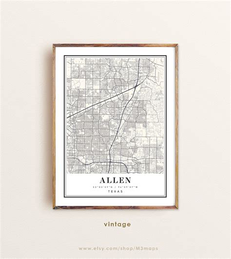 Allen Texas Map Allen TX Map Allen City Map Allen Print | Etsy