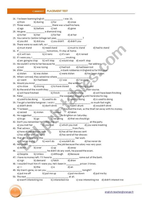 Esl Placement Test A1 A2 Esl Worksheet By Serzt 59 Off