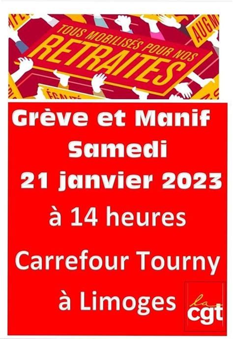 Grève et manif samedi 21 janvier 2023 14h00 carrefour Tourny UD CGT 87