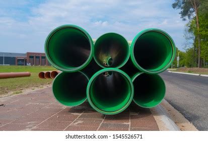 Stack Large Green Pvc Pipes Sewer Stock Photo 1545526571 Shutterstock