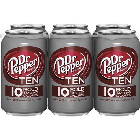 Dr Pepper Ten Soda 12 Fl Oz Cans 6 Pack Soft Drinks Tadychs