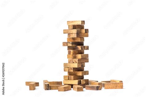 Jenga Game The Tower From Wooden Blocks From The Top View Jenga