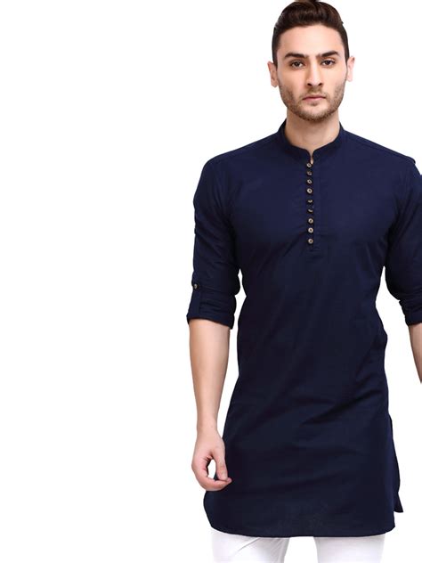 Warm Navy Blue Hued Patterned Kurta For Men Suvidha Fashion