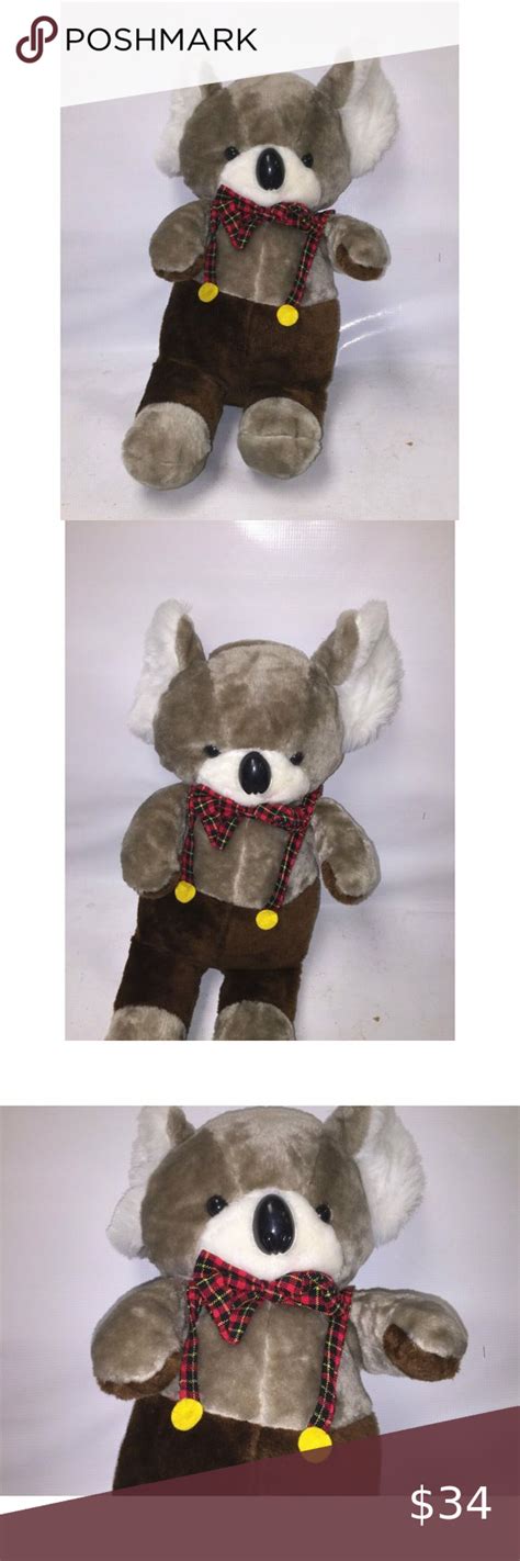koala  plaid bow suspenders vintage  plush toy