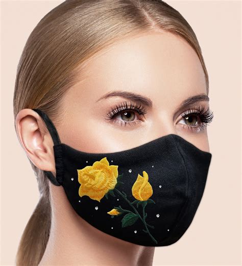 Rose Face Mask With Filter Pocket Embroidered Crystal Etsy