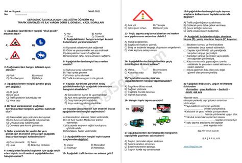 4 Sınıf Trafik Güvenliği 2 Dönem 1 Yazılı Soruları 2021 HangiSoru