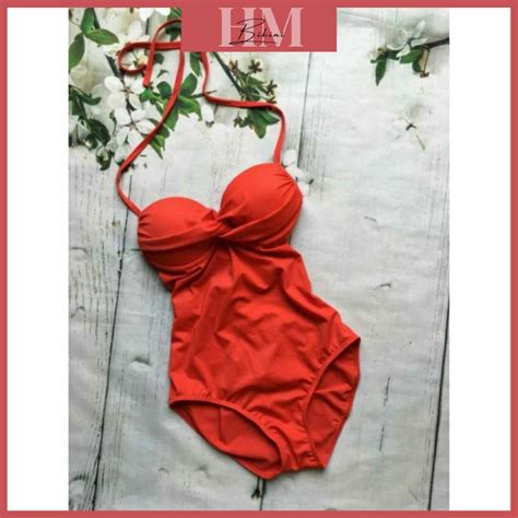 Bikini One Piece Swimsuit With Drawstring Bra With Thick Padded Underwire Shopee Malaysia