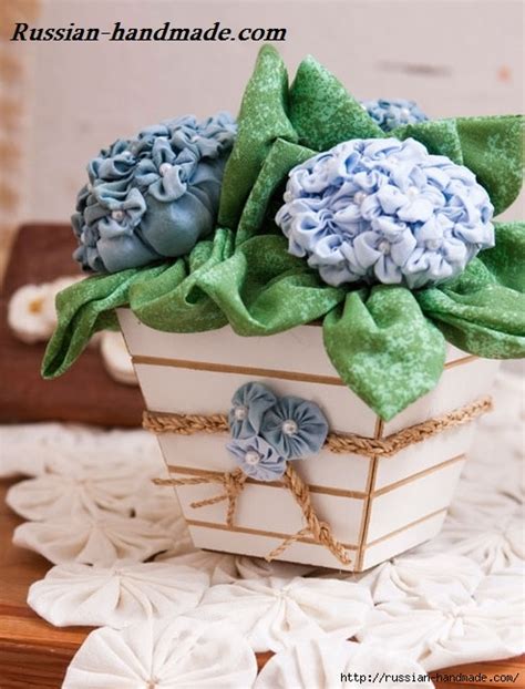 Цветы из ткани. ГОРТЕНЗИЯ в горшочке - Russian-Handmade.com