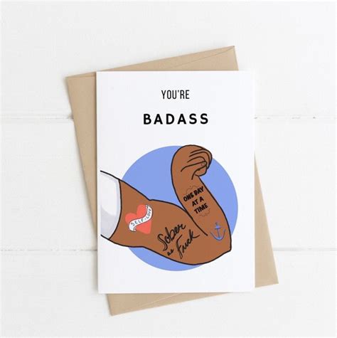 Sober Badass Sober Card Aa Card Congrats On Sobriety Etsy