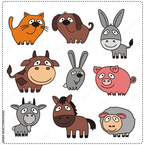 Funny farm animals set. Vector illustration - cartoon farm animals ...