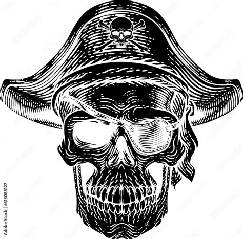 Pirate Skull Skeleton Grim Reaper Mascot In Pirates Captain Hat And