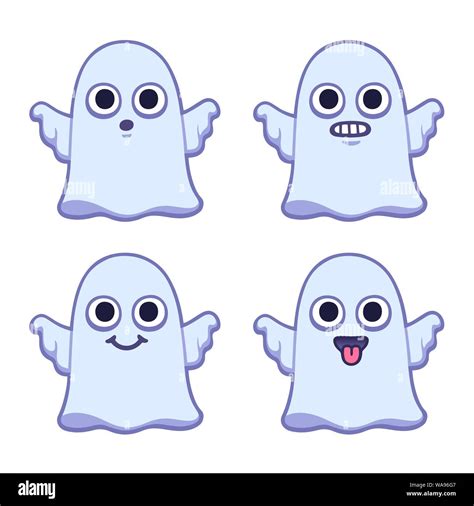 Funny cartoon ghost drawing set with different expressions. Cute ...