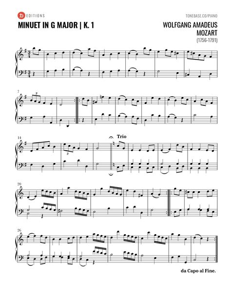 Mozart Minuet In G K E Free Piano Sheet Music