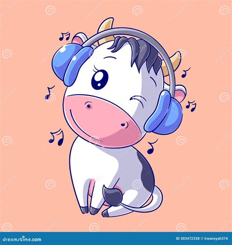 Cute Cow Wearing A Music Headset Stock Vector Illustration Of