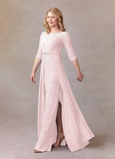 Blushing Pink Azazie Leonine Blushing Pink A Line Scoop Lace Chiffon