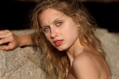 Amelie Lou Blonde Blue Eyes Face Women Implied Nude MPL Studios Closeup Watermarked