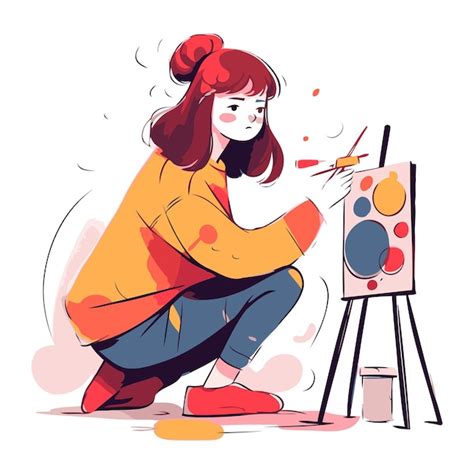 Menina artista pintando um quadro tintas a óleo ilustração vetorial