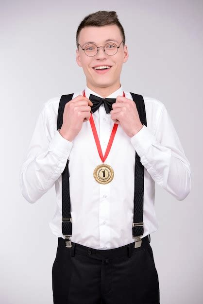 Premium Photo I Am Winner Cheerful Young Man In Bow Tie